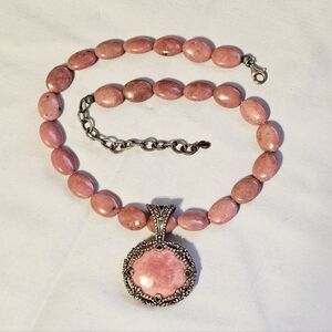 Carolyn Pollack Southwest Sterling Silver Pink Rhodonite Beaded Necklace Pendant